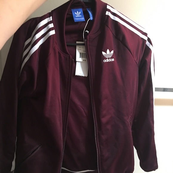 burgundy adidas track jacket